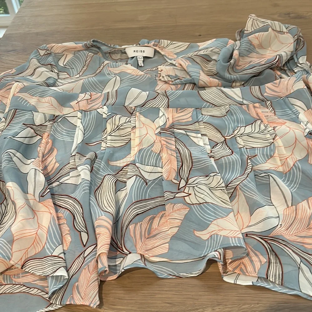 Reiss Blue and Cream Leaf Print Dress Worn Once – Excellent Condition - Picture 11 of 13